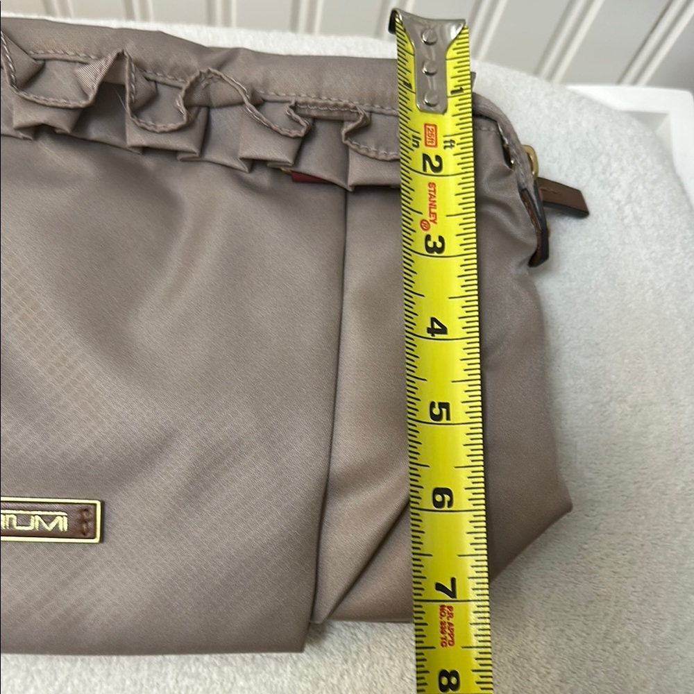 Tumi Enna Large ruffled Travel Pouch Taupe Cosmetics Bag - Picture 12 of 13
